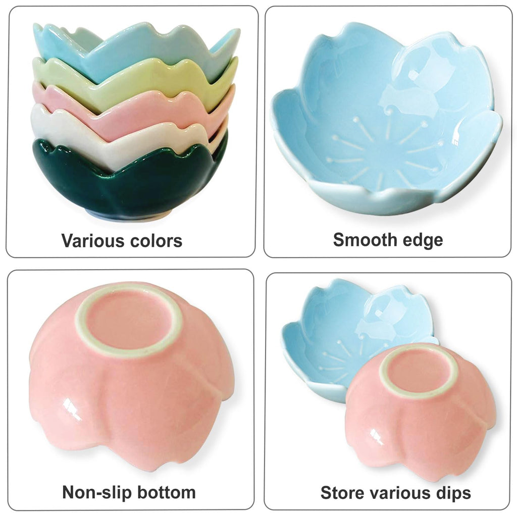 WHJY Pink Cherry Blossom Dish Set, Cute Pink Ceramic Plates, Sauce/Seasoning Dish, Sushi Dishes, Soy Dipping Bowl, Dessert, Appetizer Plates, Serving Dish for Kitchen Home – Set of 5