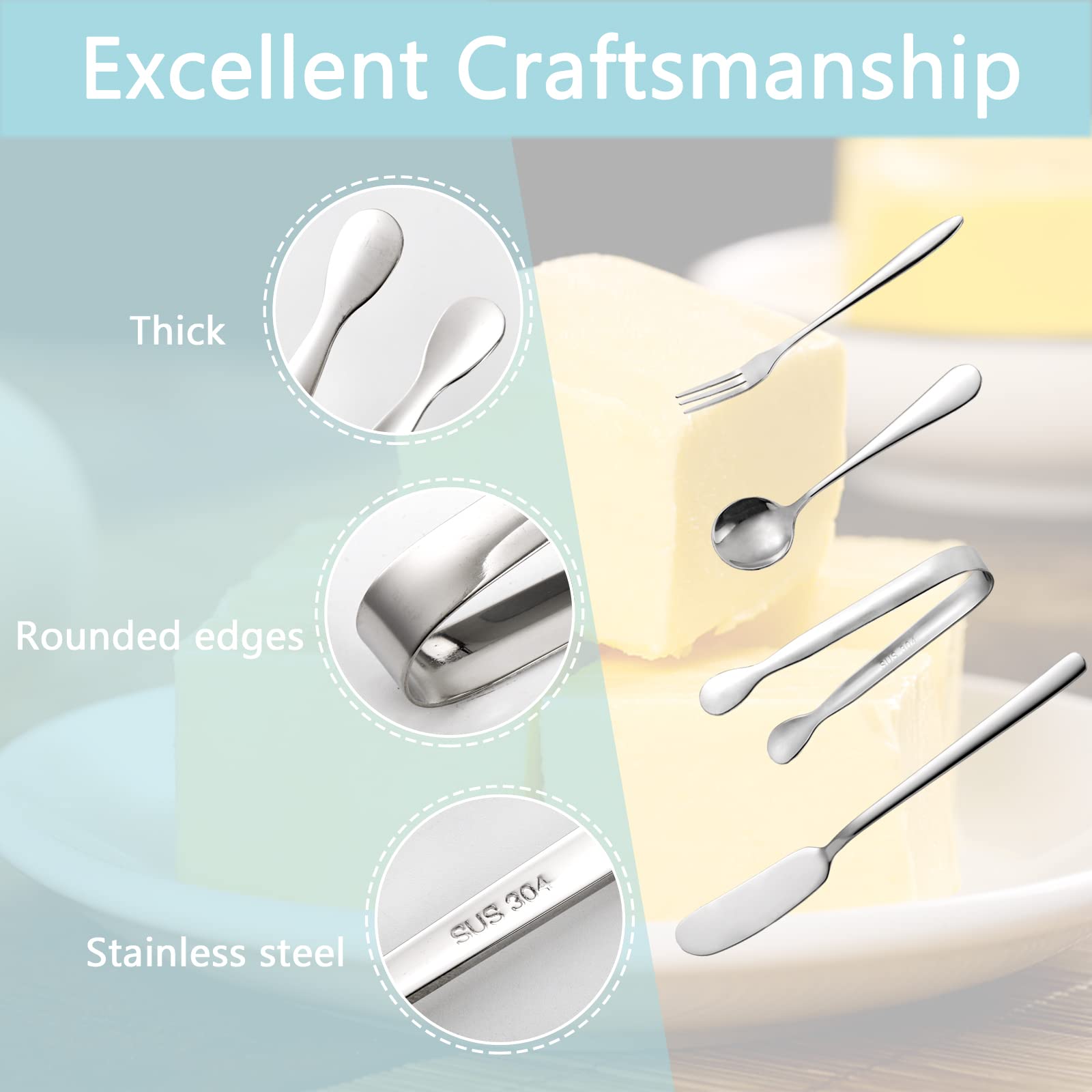 Suwimut 32 Pieces Cheese Butter Spreader Knives Set, Charcuterie Accessories Stainless Steel Cheese Spreader Knives, Mini Serving Tongs, Spoons and Forks for Butter Cheese Jam Appetizer Pastry Making
