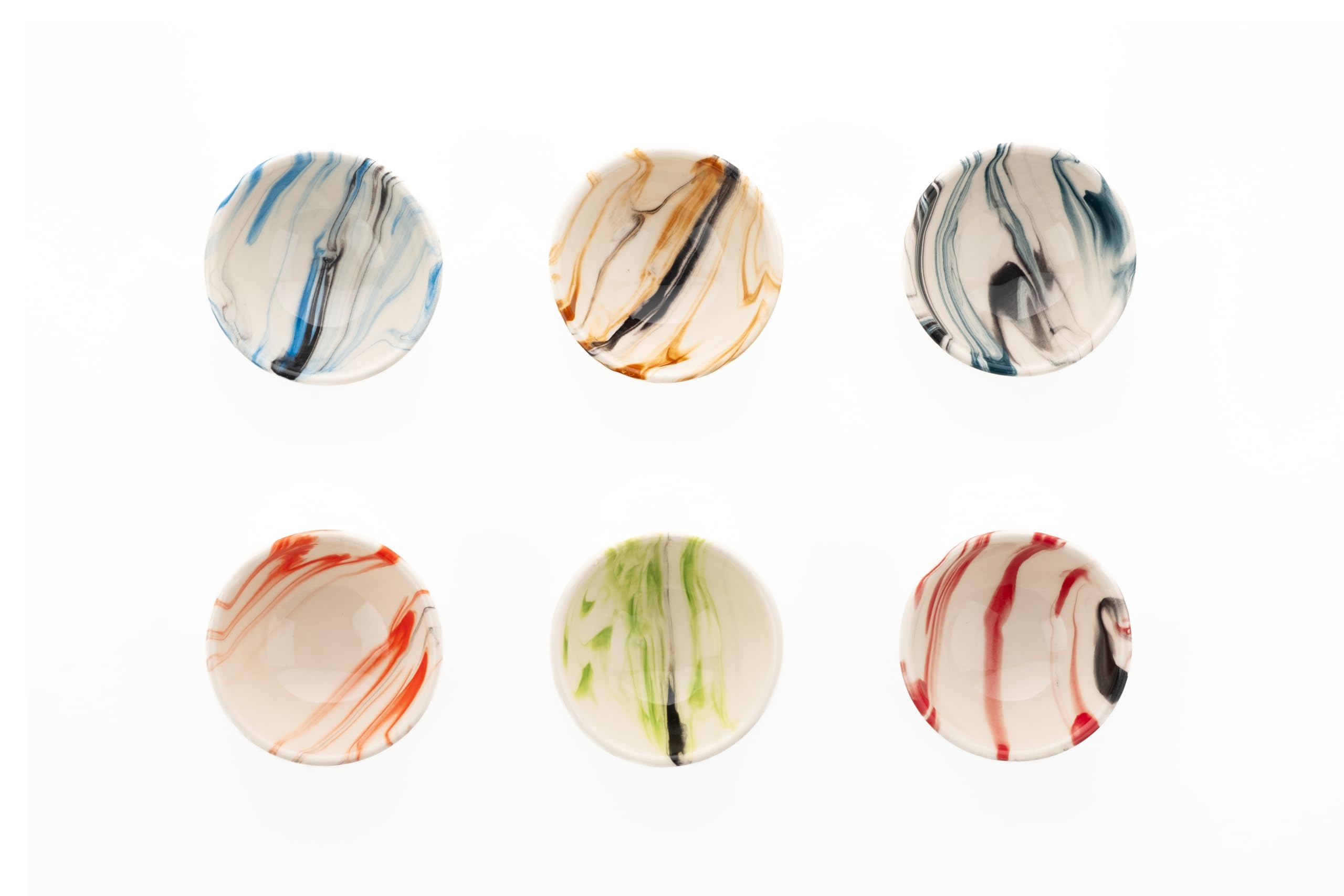 Small Ceramic Bowls Set of 6 | 3 oz Pinch Bowls for Dipping, Cooking Prep, and Charcuterie | Ideal for Snacks, Desserts, Side Dishes, Tapas, Nuts, and Ice Cream | Handmade Serving Dishes (Marble)