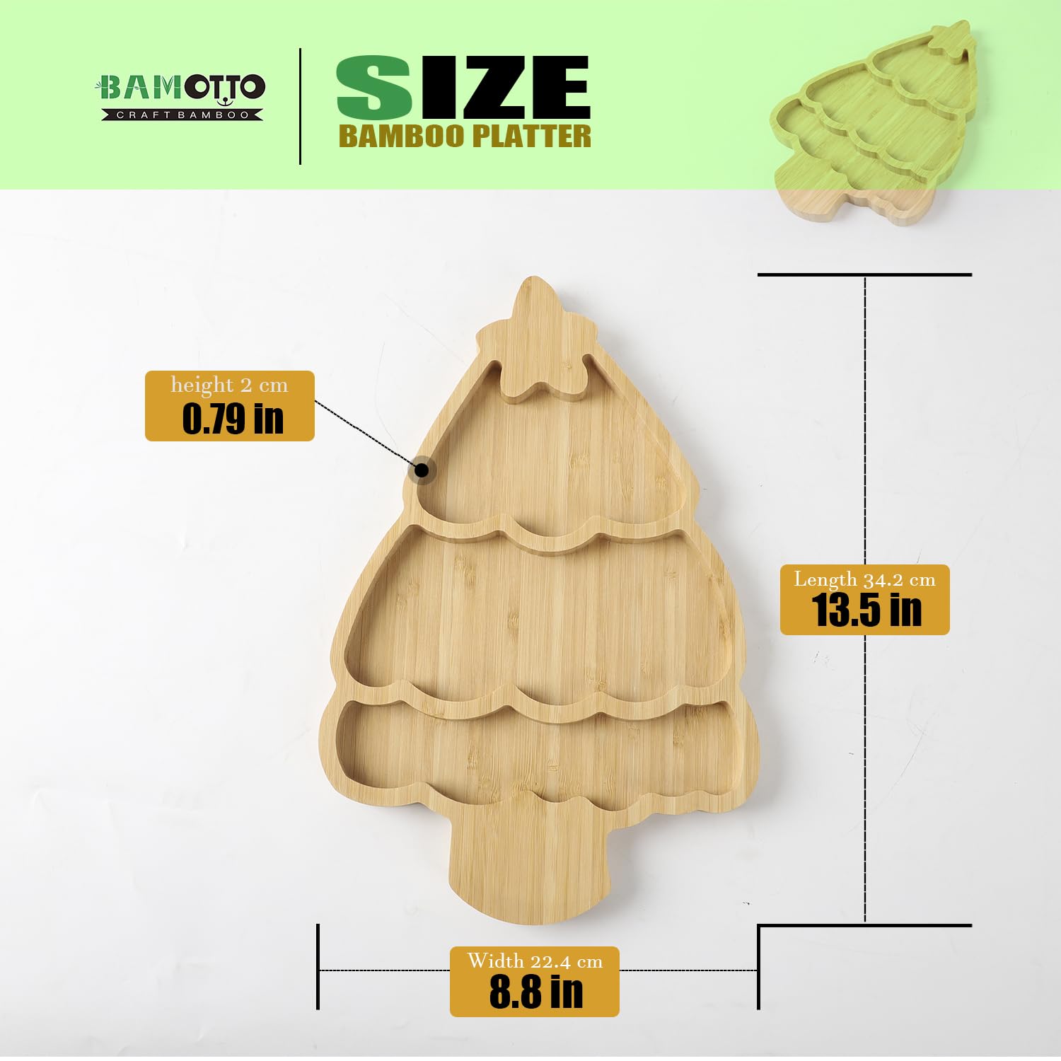 BAMOTTO CRAFTBAMBOO Bamboo Christmas Tree Serving Platter - Cute Cartoon Kids Snack Plate, Cheese Charcuterie Board for Salad/Dining, Holiday Tableware for Christmas Thanksgiving, 13.5"x8.8"