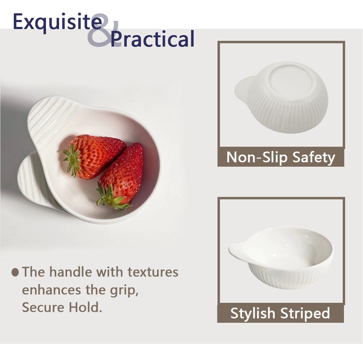 TANZOIJI Porcelain Sauce Bowls with Handle, White, 4 oz / 4 Inch, Microwave Dishwasher Oven Safe, Small Ceramic Serving Bowls for Dipping Snacks Condiments Dessert, Set of 4