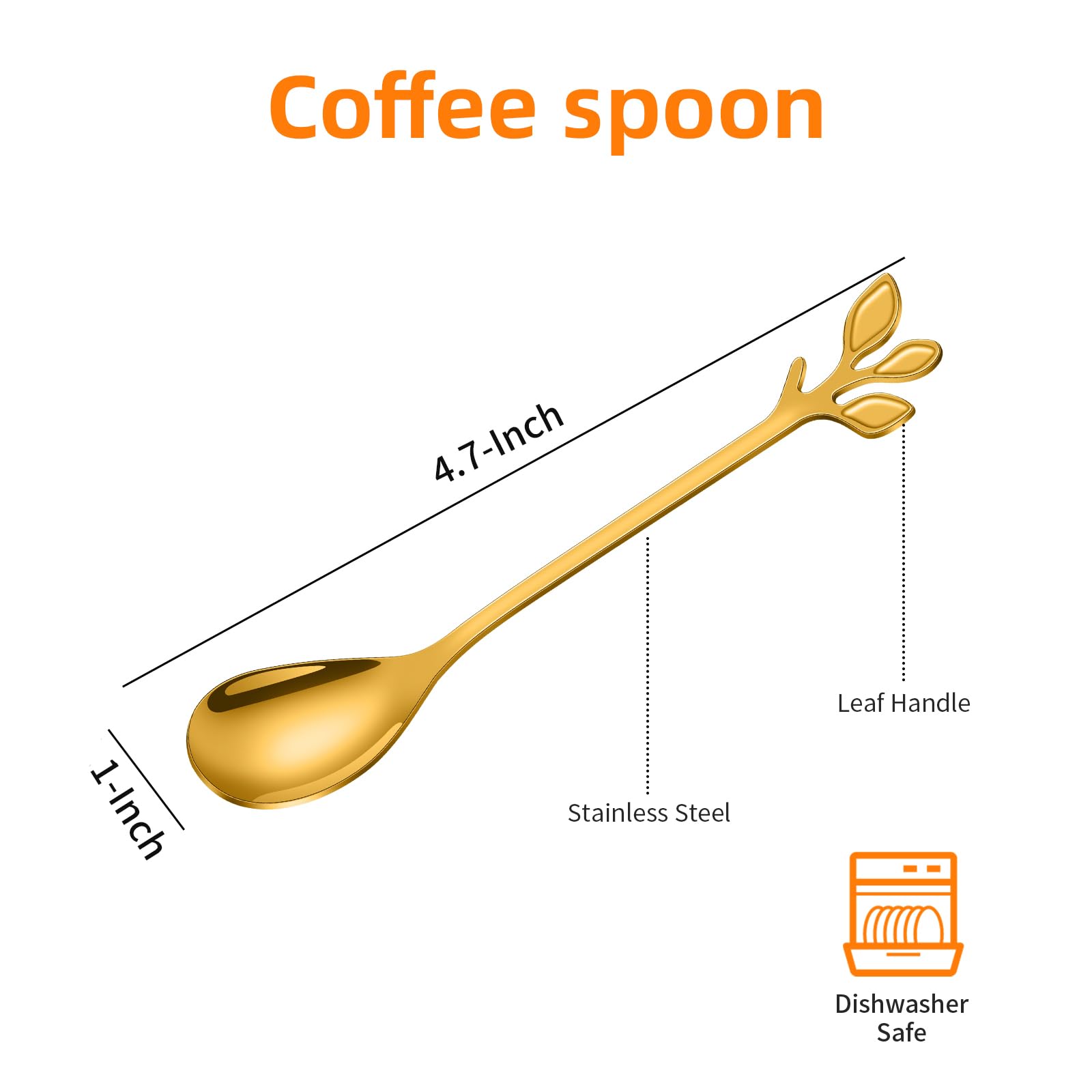 AnSaw Elegant Gold Leaf Coffee Spoons - 10-Piece, 4.7" Mini Stainless Steel Espresso & Dessert Tea Spoons, Perfect for Demitasse & Small Servings