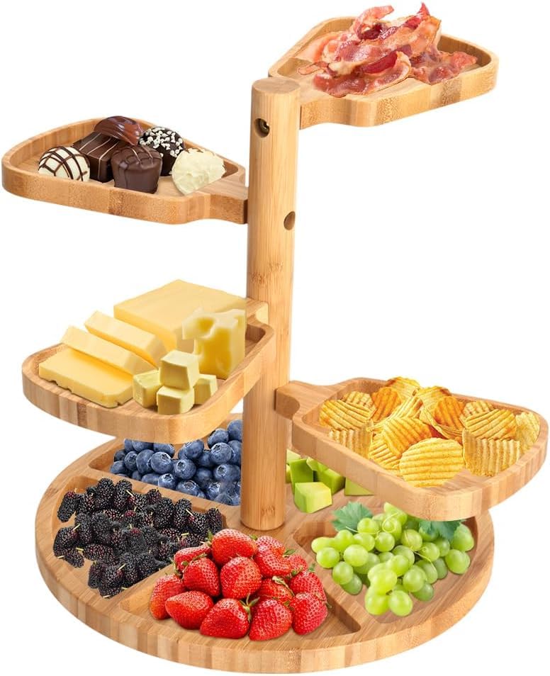 Natree Tiered Charcuterie Boards, 360° Rotating Cheese Board, Bamboo Cheese Platter Easy to Assemble and Clean, Ideal Gift for Halloween, Christmas, Thanksgiving, Wedding, Housewarming and Party