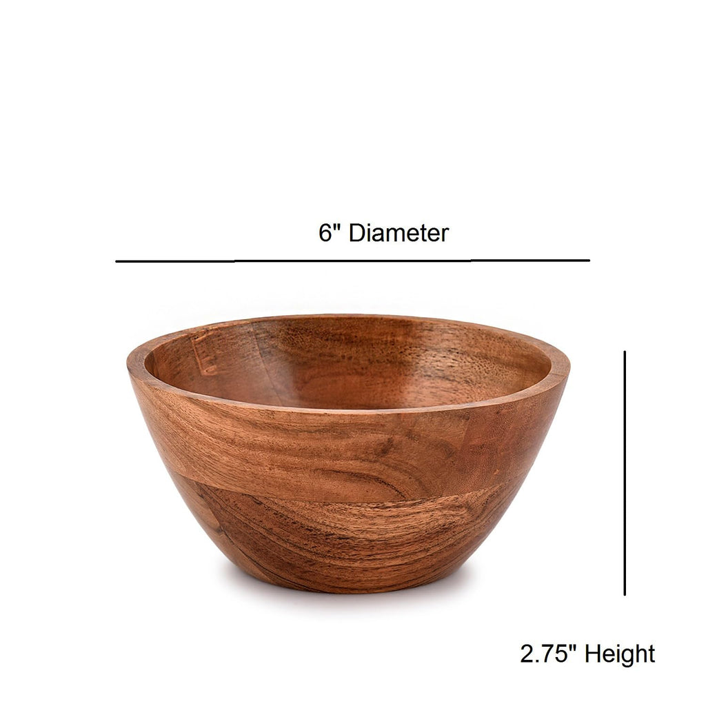 Kimona Bowl Sets of 6 Acacia wood Hand carved wooden Kitchen Mini Cups for dipping sauce, salsa, Prep, salt & Condiments (6"" x 6"" X 2.75""), (Set of 3), Brown