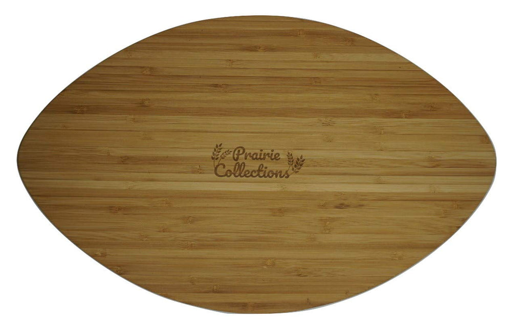 Prairie Collections Football Shaped Bamboo Serving Tray (10" x 16" x 2.5”) Includes 2 Dip Trays - Large Chip Serving Dish for Parties