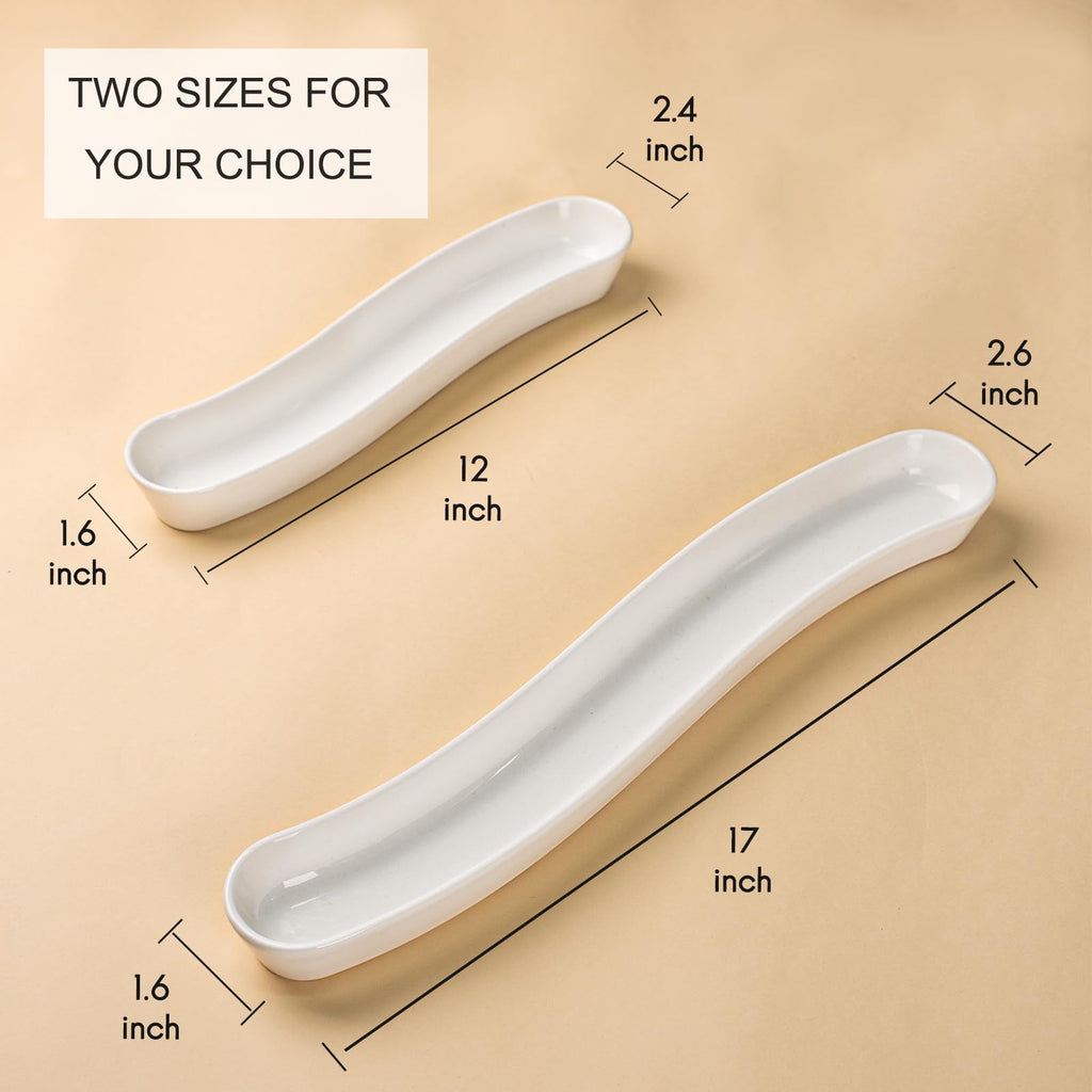 3-Pack Olive Plates-Versatile Ceramic Olive Tray for Snacks, Appetizers Platter-Long Arc Shape Boat Tableware for Entertaining and Displaying Appetizers-Dishwasher & Microwave Safe (12 inches)