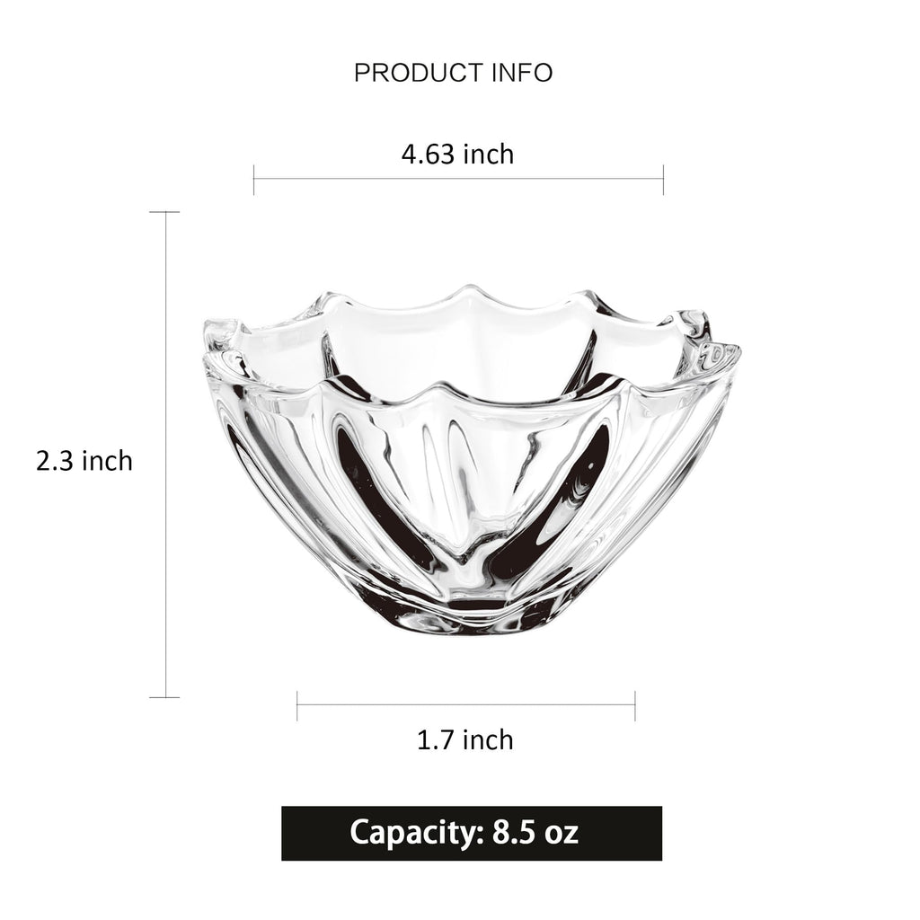 binsakao Small Glass Bowls Set of 6-8.5 oz Scalloped Dessert Bowls for Ice Cream, Snacks, Side Dishes, Dipping, Prep Meal, Serving