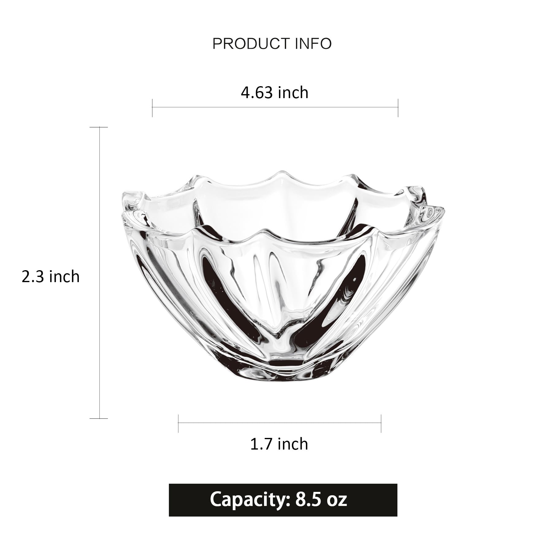 binsakao Small Glass Bowls Set of 6-8.5 oz Scalloped Dessert Bowls for Ice Cream, Snacks, Side Dishes, Dipping, Prep Meal, Serving
