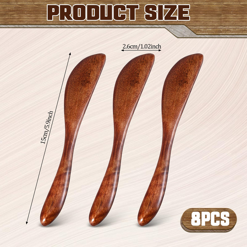 8 PCS Wooden Butter Knife Spreader, Butter Sandwich Condiment Cheese Spreader Knives,Thickened Solid Wood & Comfortable Feel Wooden Butter Knife Spatulas for Kitchen Restaurant
