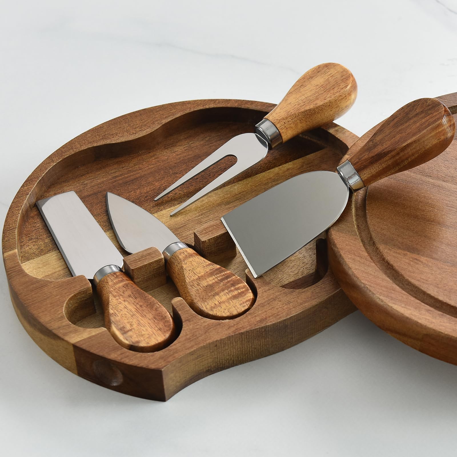Acacia Wood Cheese Board Set, Mini Charcuterie Boards with 4 Knives, Travel Charcuterie Boards Gift Set, Gifts for House Warming New Home, Birthday, Wedding, Bridal Shower