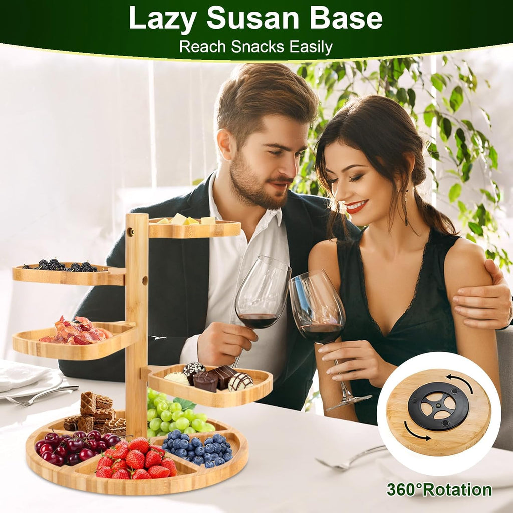Natree Tiered Charcuterie Boards, 360° Rotating Cheese Board, Bamboo Cheese Platter Easy to Assemble and Clean, Ideal Gift for Halloween, Christmas, Thanksgiving, Wedding, Housewarming and Party