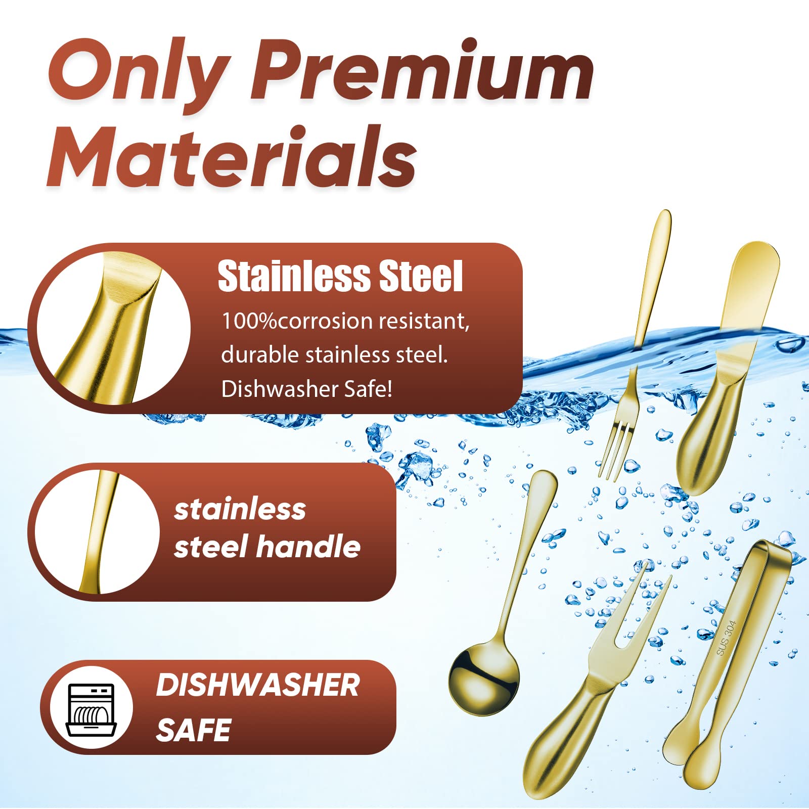 Patelai Charcuterie Board Accessories Cheese Spreader Knife Set Charcuterie Utensils Butter Knife Stainless Steel Mini Serving Tongs Spoons Appetizer Forks for Pastry(Golden,18 Pieces)