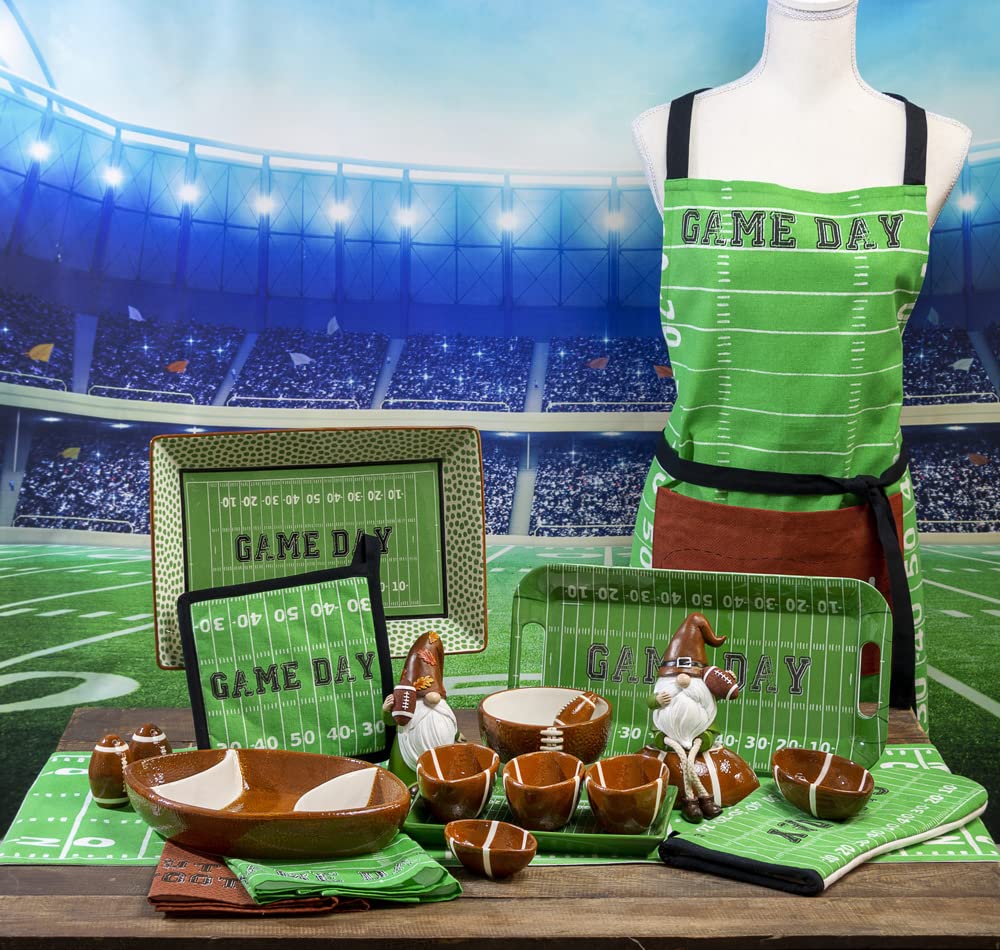 Boston International Serving Set, Super Bowl Football Party Ceramic Bowl and Stainless Steel Spreader, 5-Inches, Football Fever