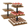 IBUYKE 3 Tier Cupcake Stand,Set of 2,Cupcake Tower,Square Serving Dessert Display Stand,Cupcake Tray Stand,Dessert Tree Tower for Christmas Birthday,Home Party, Wedding,Rustic Brown UTLJ014H-2