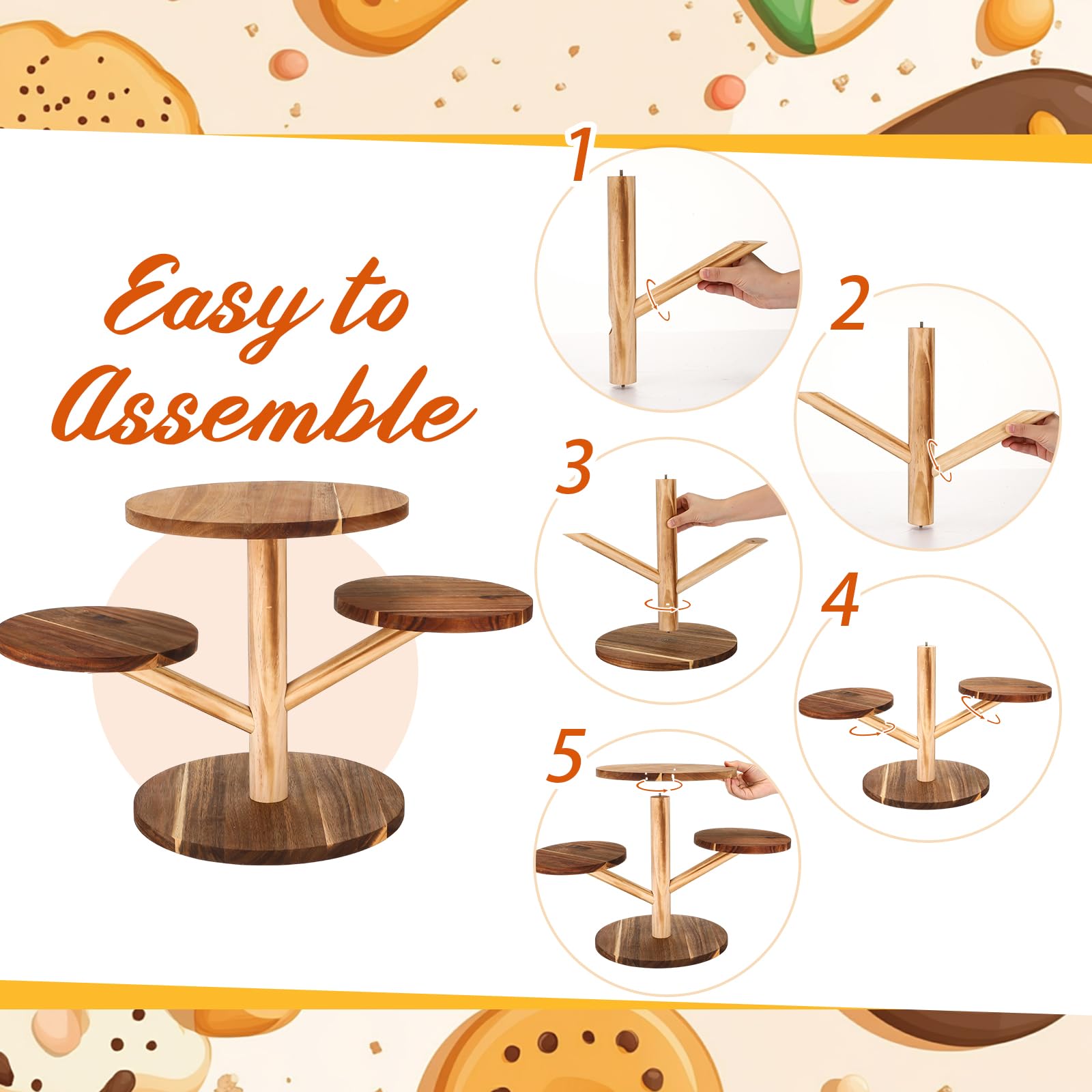 Havawish 5 Pcs Wood Dessert Table Display Set, 2 Tier Wooden Cake Stand 4 Tier Cupcake Tower 3 Rectangular Serving Tray Platter for Display Tea Party Wedding Farmhouse