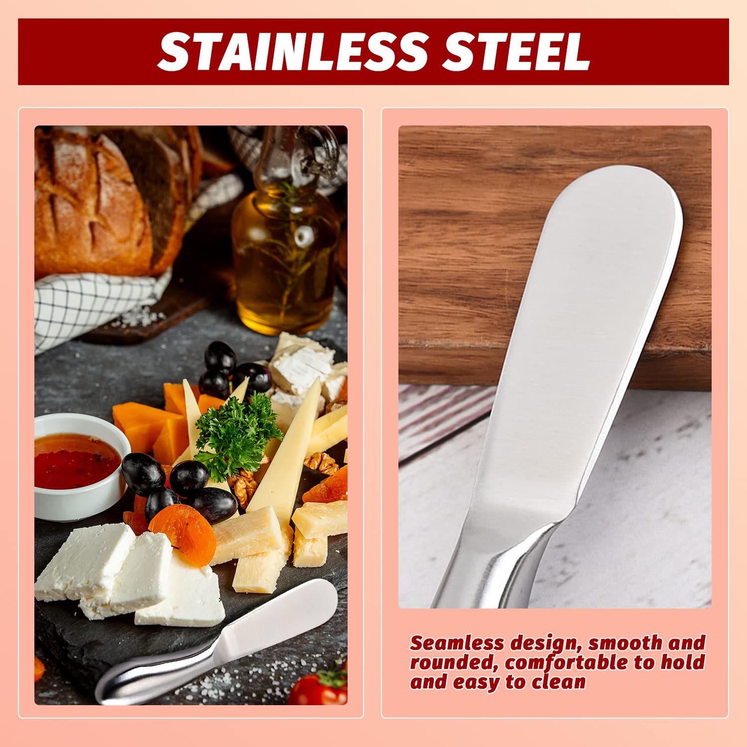 Mlurcu Butter Knives 4 Pieces Stainless Steel Cheese Butter Spreader Knife Set for Cold Butter, Cream Cheese, Jam, Pastry, Charcuterie, Multipurpose Kitchen Gadgets