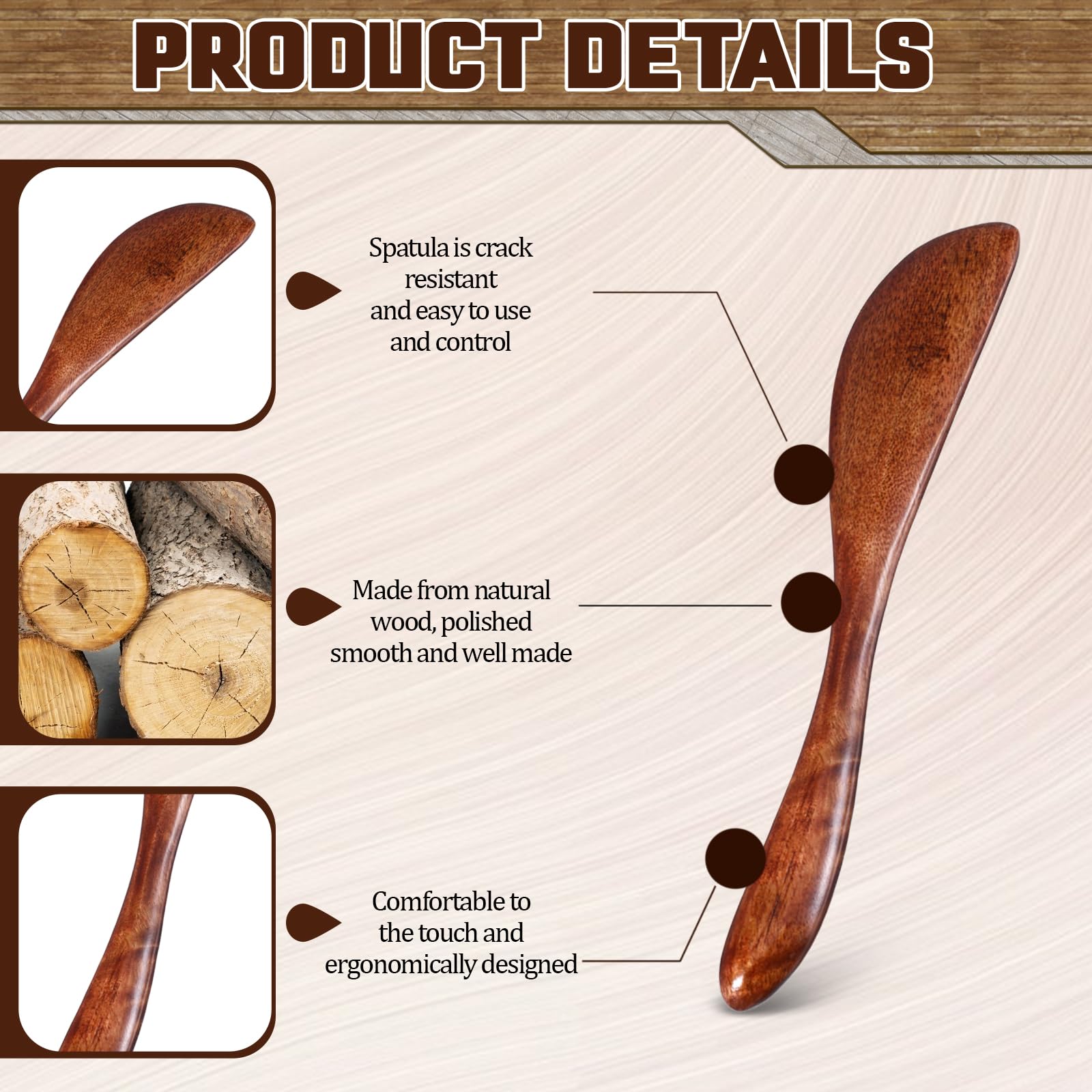 8 PCS Wooden Butter Knife Spreader, Butter Sandwich Condiment Cheese Spreader Knives,Thickened Solid Wood & Comfortable Feel Wooden Butter Knife Spatulas for Kitchen Restaurant