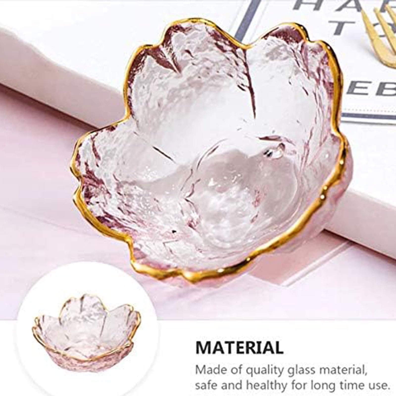 husippend Seasoning bowls with gold rim,6 pcs Pink Cherry Flower Crystal Glass Appetizer Plates dipping bowls ice cream Sushi,pink glass plates mini for charcuterie board (Phnom Penh)