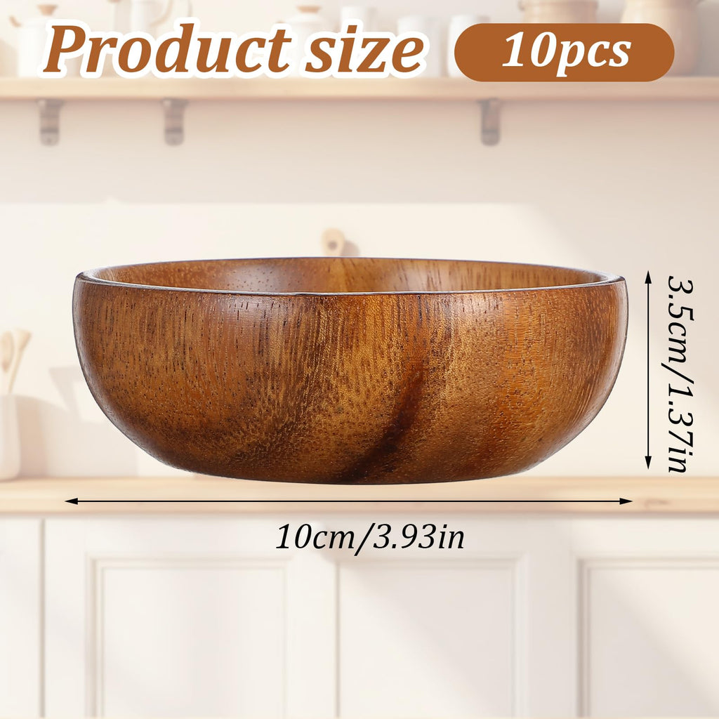 JIEYAO 10 Pcs 3.9" Acacia Wood Bowls, Small Wooden Salad Bowls Hand Carved Sauce Dipping Bowls Mini Calabash Dip Tray for Serving Popcorn Pasta Candy Coconut Nuts Sauce Appetizers