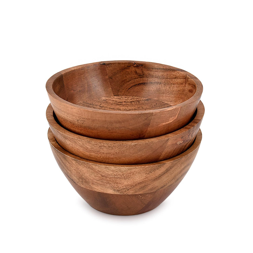 Kimona Bowl Sets of 6 Acacia wood Hand carved wooden Kitchen Mini Cups for dipping sauce, salsa, Prep, salt & Condiments (6"" x 6"" X 2.75""), (Set of 3), Brown