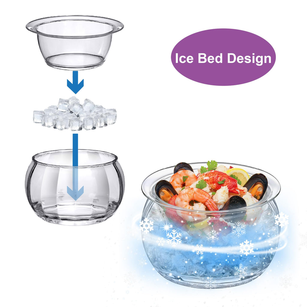 Amazing Abby - Ice Bed - Acrylic Chilled Dip Server Bowl with Ice Chamber (1-Pack), Clear Plastic Iced Serving Bowl, Keeping Dips and Condiments Cold and Fresh for Party, Picnic, Outdoor Dining