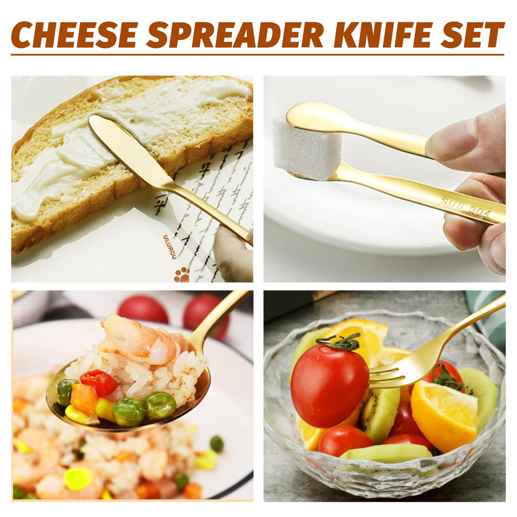 Cheese Butter Spreader Knife Set Charcuterie Accessories Charcuterie Boards Accessories Charcuterie Utensils Stainless Steel Spreader Knives Small Serving Tongs Mini Forks and Spoons for Pastry Making
