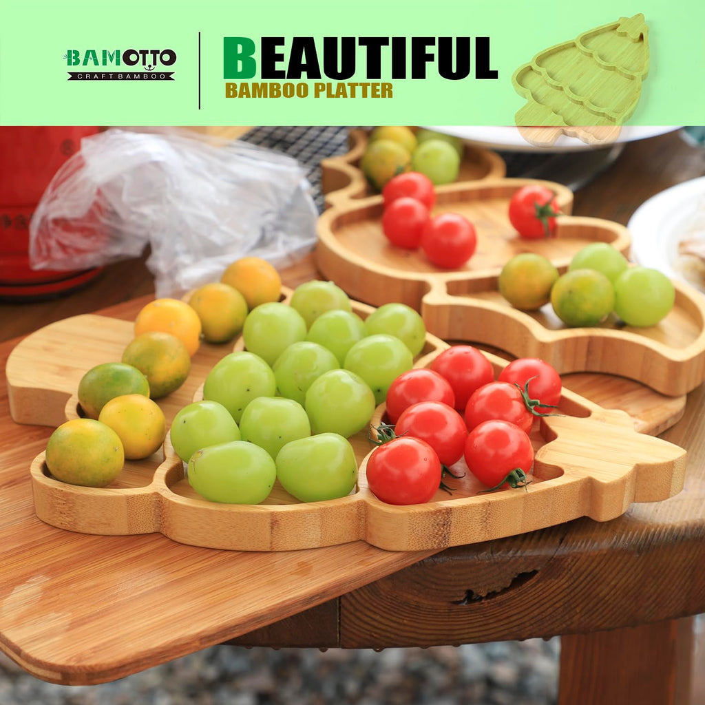 BAMOTTO CRAFTBAMBOO Bamboo Christmas Tree Serving Platter - Cute Cartoon Kids Snack Plate, Cheese Charcuterie Board for Salad/Dining, Holiday Tableware for Christmas Thanksgiving, 13.5"x8.8"