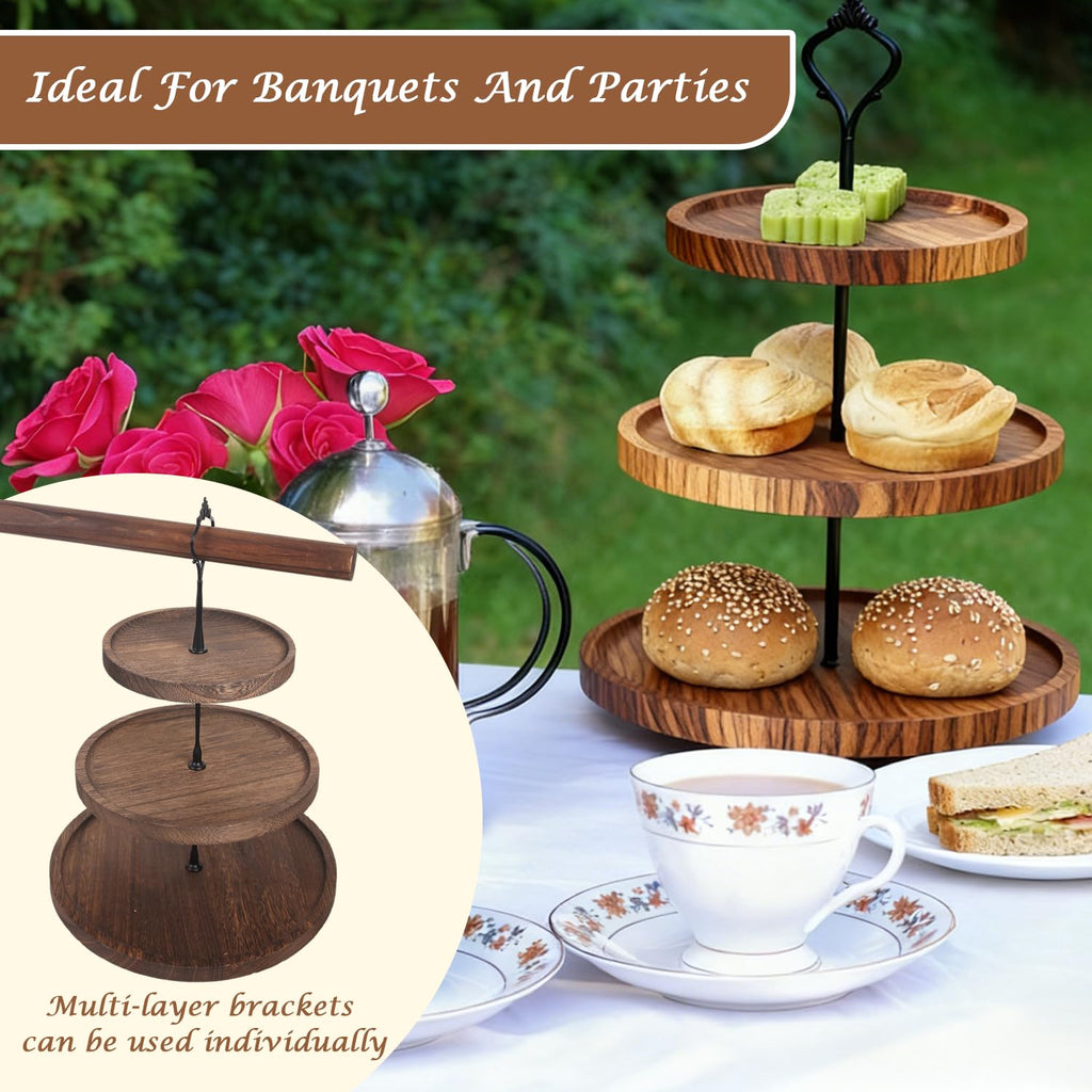 Wooden 3 Tier Cupcake Stand with Swing and Rose Vines Decor, Dessert Table Display Set Rustic Serving Tray Cupcake Tower for Cupcake, Fruit, Donut at Tea Party,Birthday, Baby Shower,Wedding,Christmas