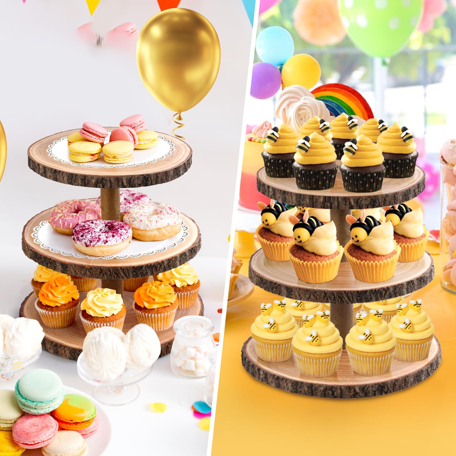 3 Tier Cupcake Stand Wood Dessert Stands CupcakeTier Stand Rustic Cupcake Display Holder Stand Farmhouse Cake Stand for Dessert Table Displays,Birthday,Theme Party, Graduation,Baby Shower Tea Party Decoration