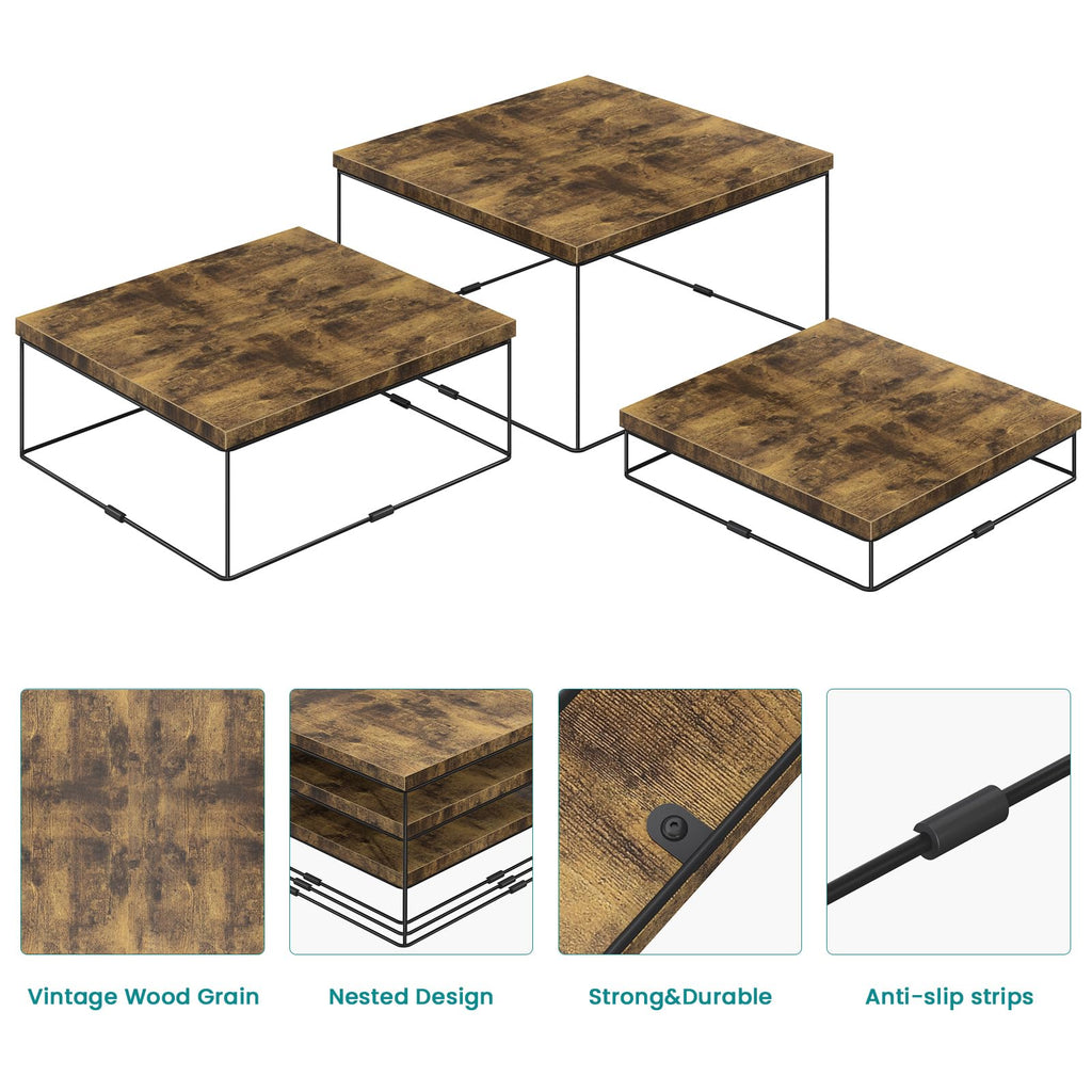 ELITEROO Buffet Risers, 3 Pack Wooden Risers Display Stands, Square Food Risers for Buffet Table, Tiered Dessert Display Stands, Food Stands for Display Party, Rustic Brown, 9"x10"x11"