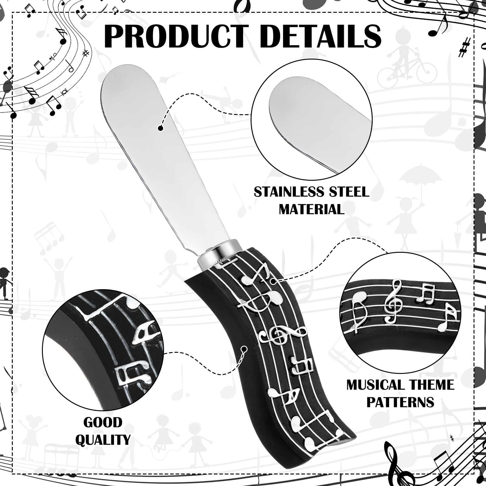 PullCrease 8 Pcs Musical Note Cheese Spreader Butter Knife Set Stainless Steel Cheese Spreader Multipurpose Butter Jam Dip Graduation Gift Table Decoration