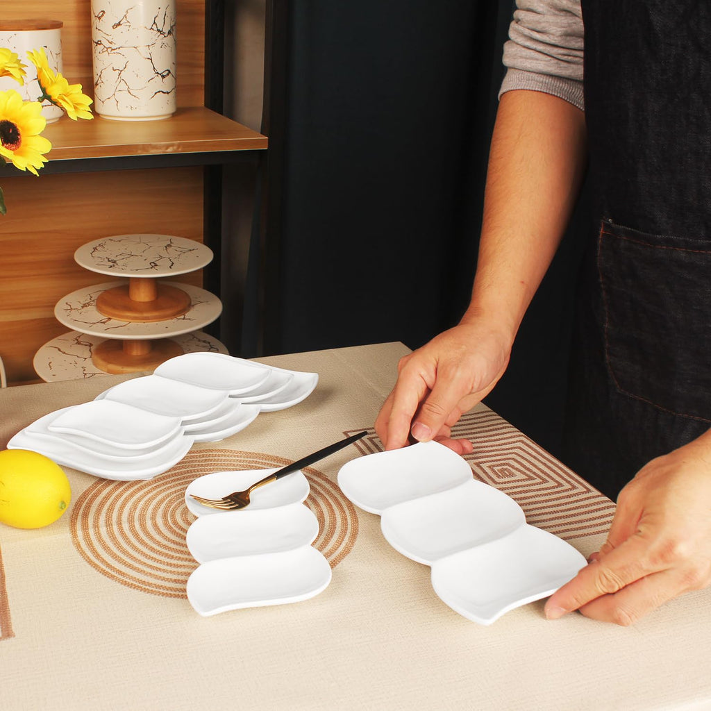 Creativity Home Chip and Dip Serving Set Porcelain Tray Deep Divided Bowl,Set of 4 Divided Platters/Divided Bowls,Lunch&buffet tableware,for Dishwashers,microwaves,ovens safety 10.4 Inch