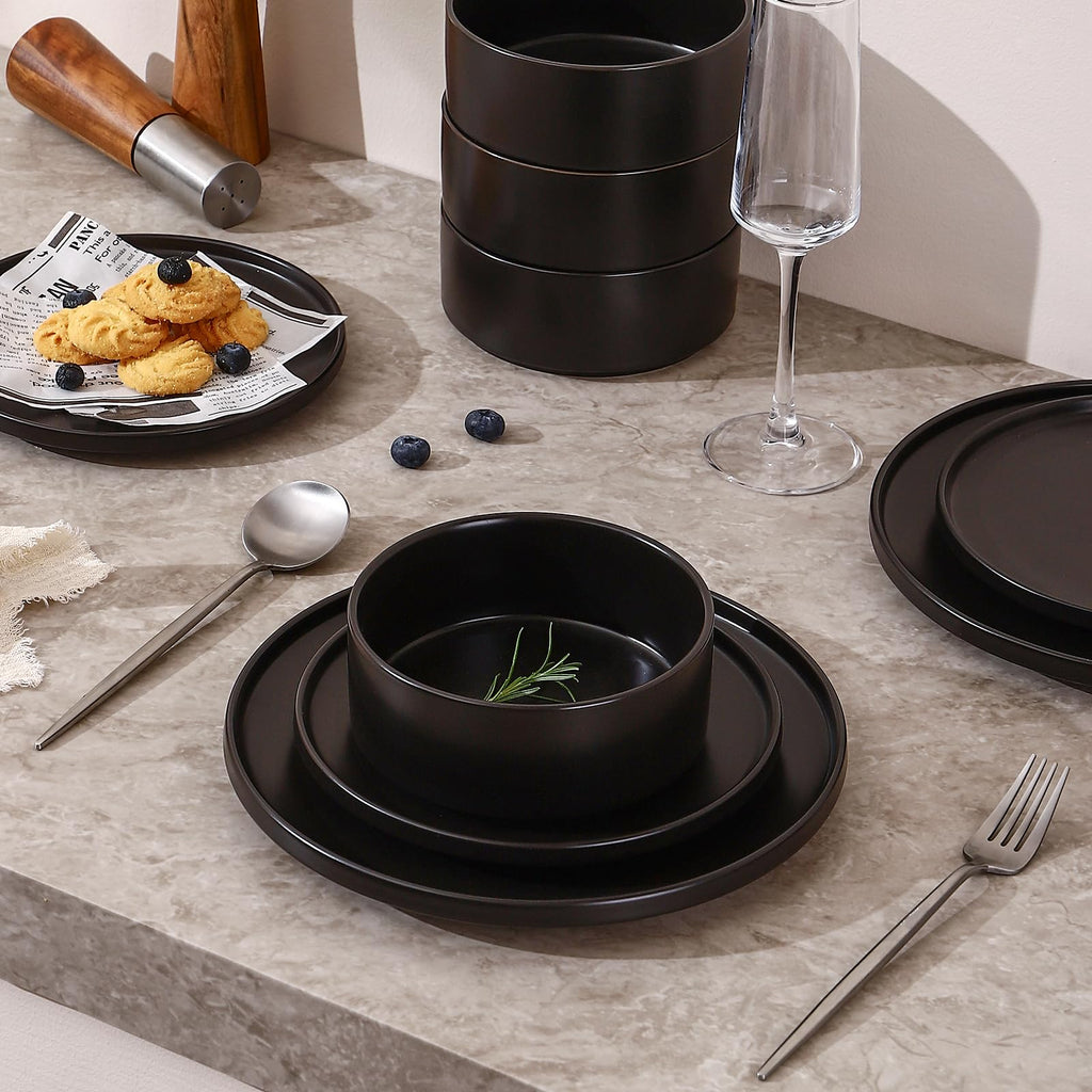GZG Ceramic Cereal Bowls Set of 4,6 Inch Stoneware Soup Bowls,Dishwasher and Microwave Safe,Stackable,Scratch Resistant for Oatmeal,Fruit,Salads and Rice(Matte Black)