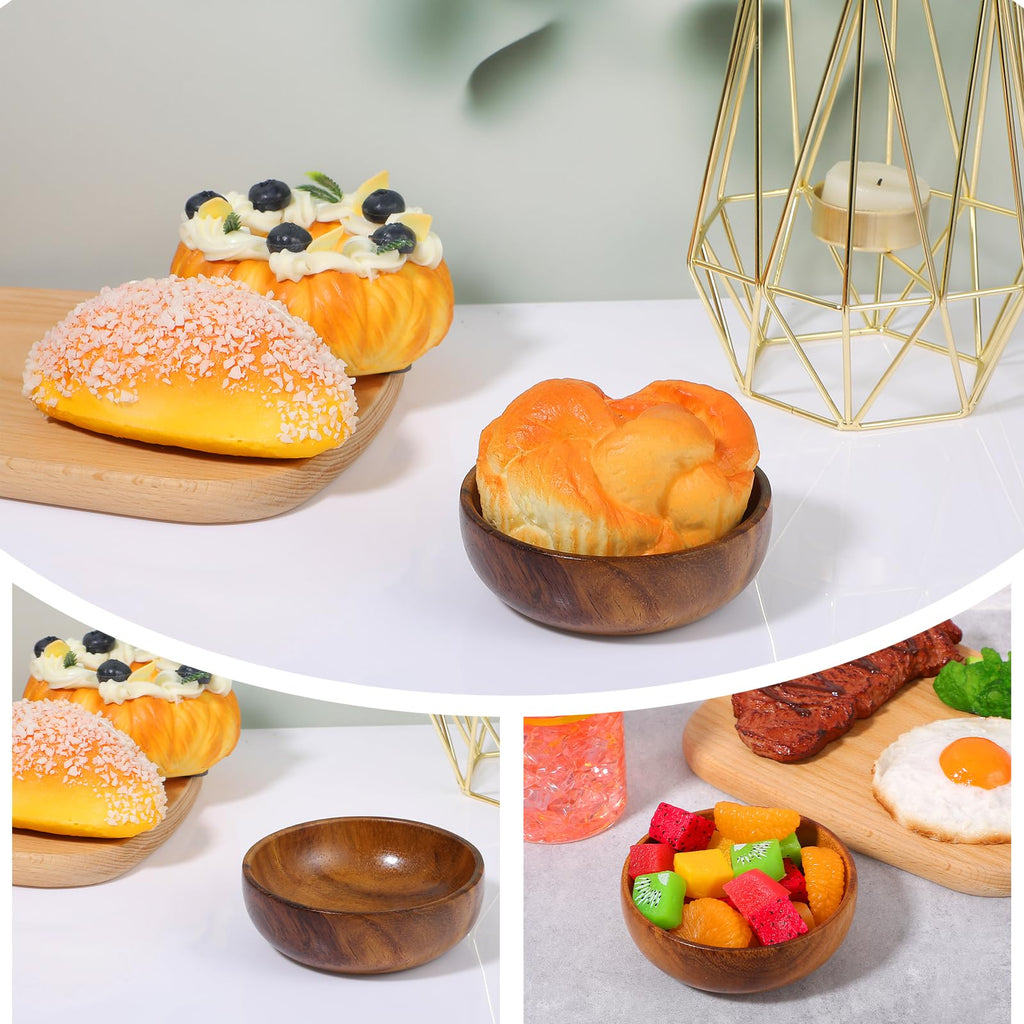 JIEYAO 10 Pcs 3.9" Acacia Wood Bowls, Small Wooden Salad Bowls Hand Carved Sauce Dipping Bowls Mini Calabash Dip Tray for Serving Popcorn Pasta Candy Coconut Nuts Sauce Appetizers