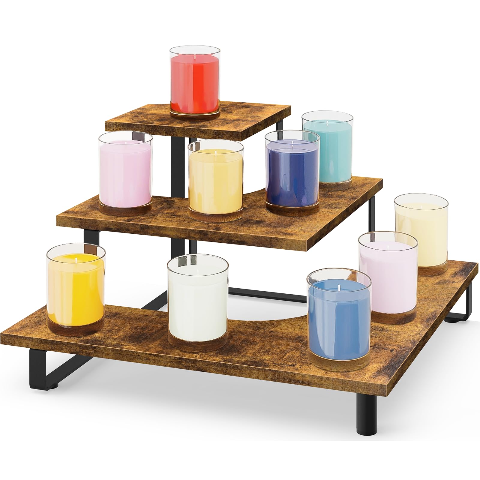 ELITEROO 3 Tier Wooden Retail Display Shelves, Portable Display Rack for Retail Counter Top Craft Shows, 3 Step Corner Tiered Table Display Tower Stand for Cupcake Jewelry Card Sticker Display