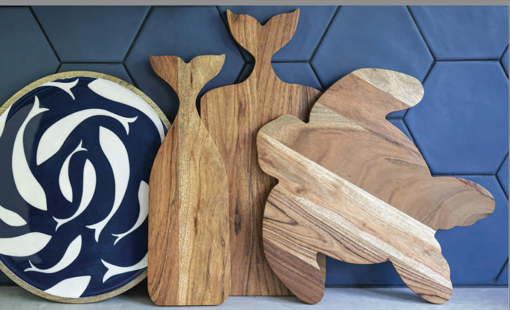 Boston International Acacia Wood Cutting Board Charcuterie Tray, Small 12.75", Whale Shaped