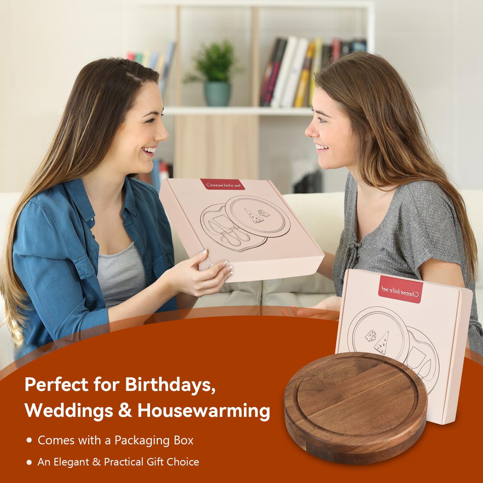 Acacia Wood Cheese Board Set, Mini Charcuterie Boards with 4 Knives, Travel Charcuterie Boards Gift Set, Gifts for House Warming New Home, Birthday, Wedding, Bridal Shower