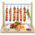 Triceratops Bacon Display Rack, Wood Bacon Serving Dishes, Bacon Hanger Charcuterie Cheese Board with Stainless Steel Serving Platter Tray