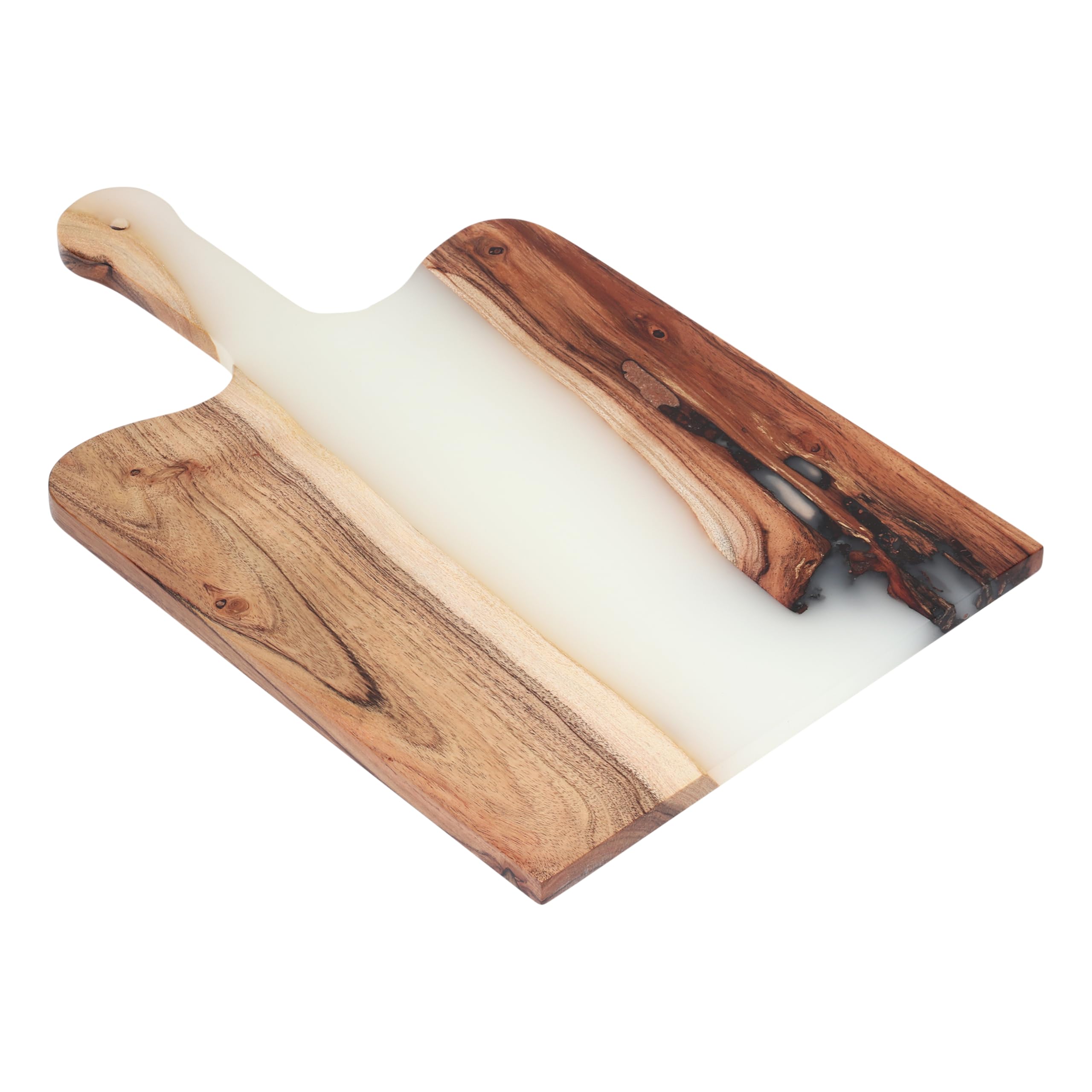 Acacia Wood & Epoxy cheese board | 16.5x10inch | Use as serving platter tray for charcuterie, appetizers, Snacks, dishes | Resin Cutting Board for fruits and vegetables | Cloudy White