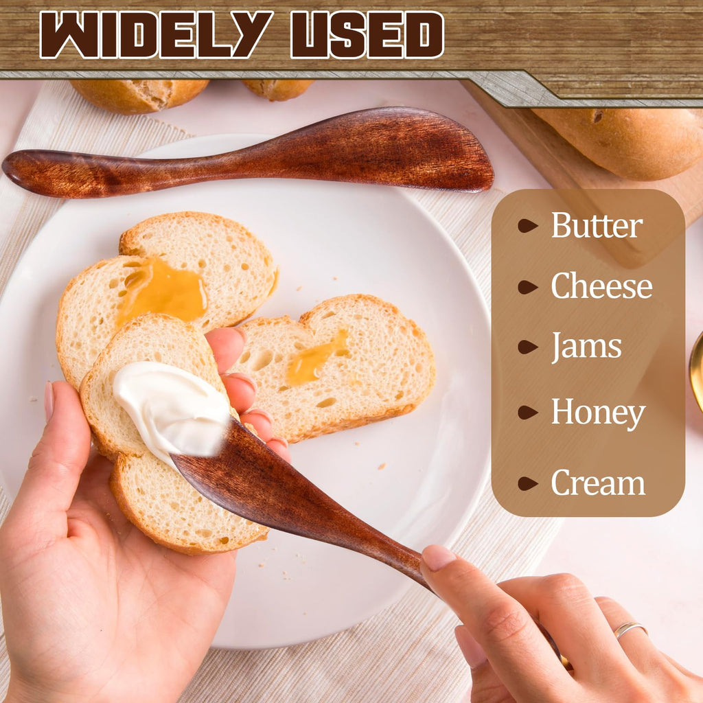 8 PCS Wooden Butter Knife Spreader, Butter Sandwich Condiment Cheese Spreader Knives,Thickened Solid Wood & Comfortable Feel Wooden Butter Knife Spatulas for Kitchen Restaurant