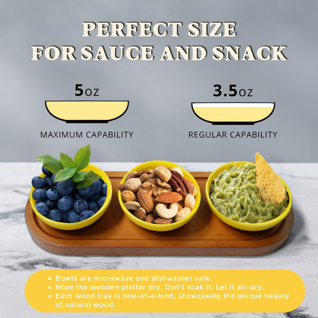 DWATAN Pickleball Snack Serving Tray, Pickleball Lover Gifts for Women Men, Ceramic Dipping Bowls with Wood Charcuterie Board, Birthday Party Decoration Accessories for Taco Sauce, Dessert, Salsa
