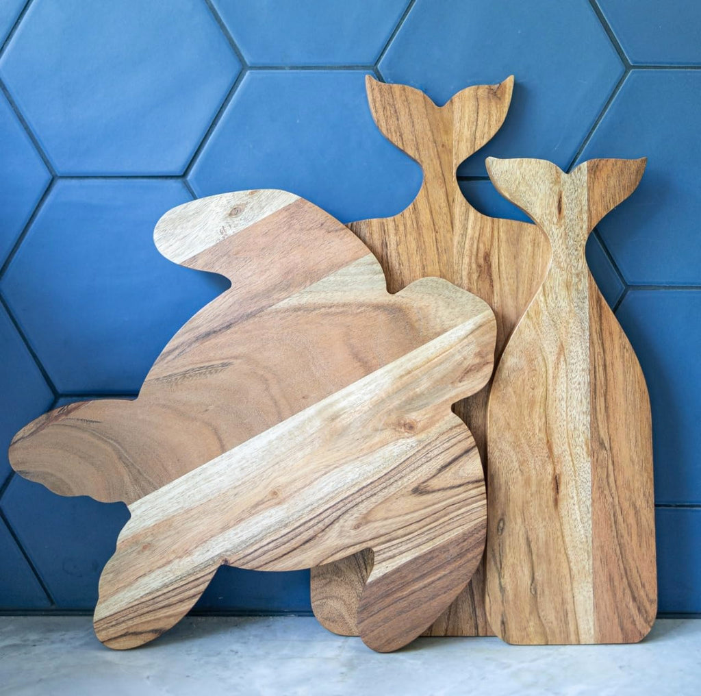 Boston International Acacia Wood Cutting Board Charcuterie Tray, Small 12.75", Whale Shaped