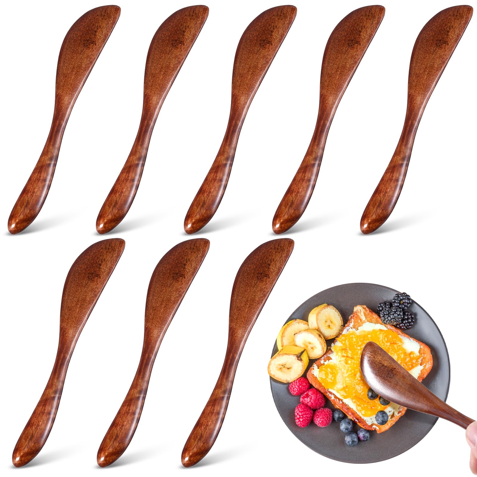 8 PCS Wooden Butter Knife Spreader, Butter Sandwich Condiment Cheese Spreader Knives,Thickened Solid Wood & Comfortable Feel Wooden Butter Knife Spatulas for Kitchen Restaurant