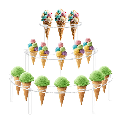 15 Holes Acrylic Ice Cream Cone Holder, 3 Tier Clear Food Display Stand Rack, Half Moon Cone Display Stand for Birthday Parties, Weddings, Christmas