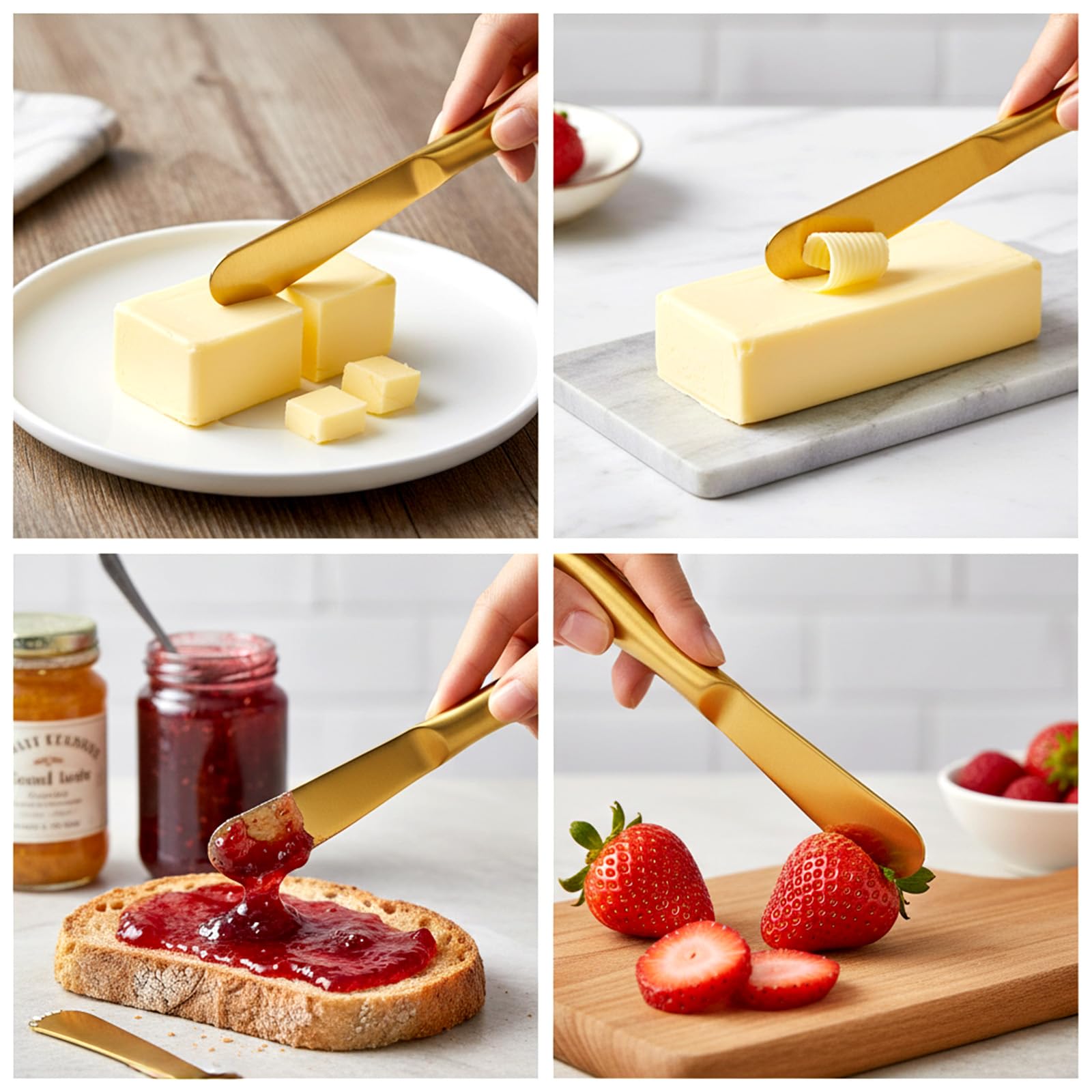 Zelphvt Butter Spreader Knives 2 Packs Gold Butter Knives Stainless Steel Cheese and Butters Knive Set Blunt Edge Spreader for Cheese Cream Jam Spreading