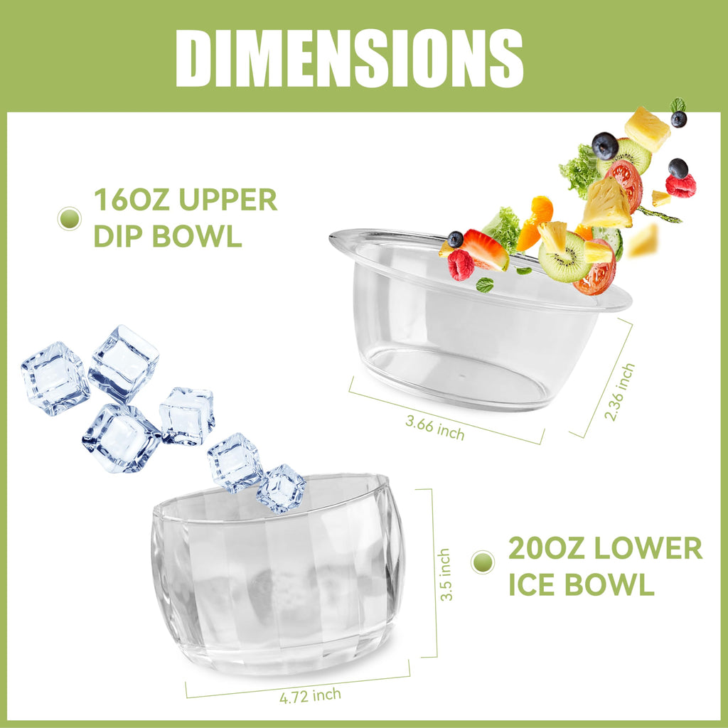 2 Packs Ice Chilled Serving Dip Bowl, Iced Salad Dipping Bowls Set for Parties, Cold Serving Dish for Veggies, Fruit