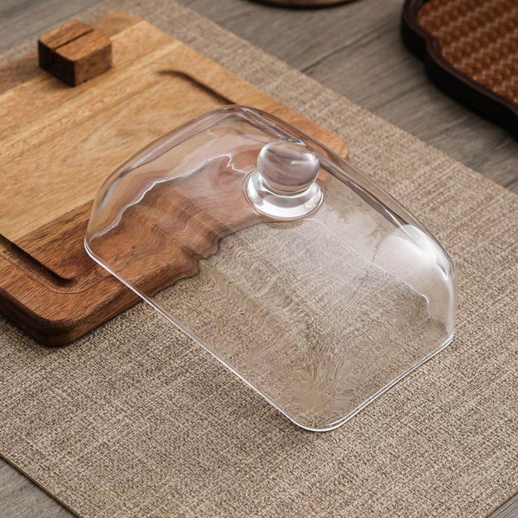 Acacia Wood Butter Dish with Knife and Glass Cover for Cheese, Butter, Cake, Dessert Serving Tray Elegant Kitchenware (1 knife)