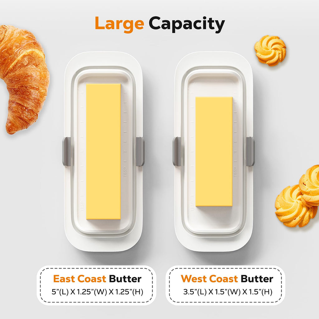 Pisol Butter Dish with Lid for Countertop and Refrigerator Door Shelf, Airtight Butter Keeper Container, Butter Holder for East/West Coast Butter, BPA-free, Microwave/Dishwasher Safe