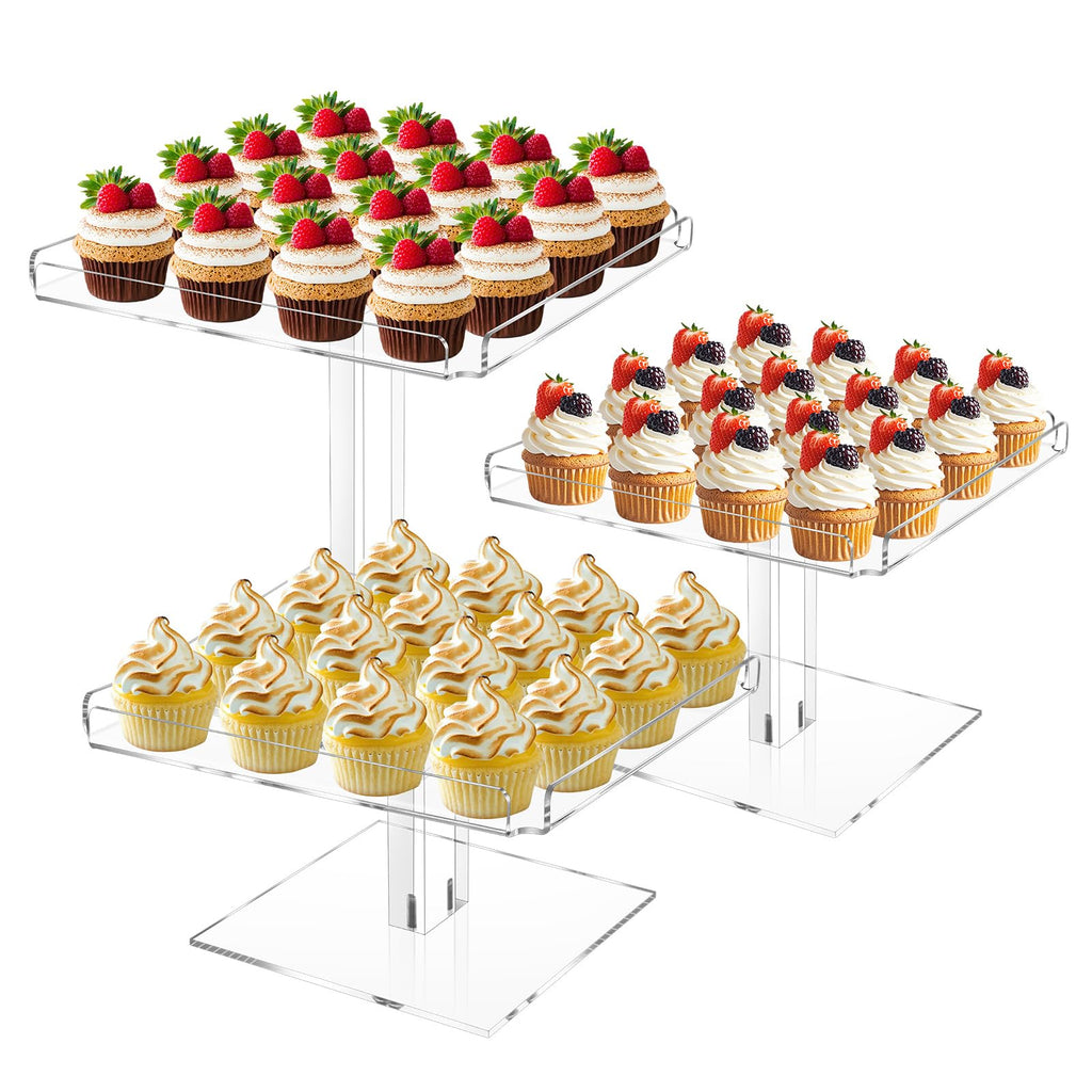HEKORE 3 Tiered Serving Tray Set for Entertaining, 9" Acrylic Dessert Table Display Set, Cupcake Stand Buffet Risers for Wedding Birthday Party Baby Shower