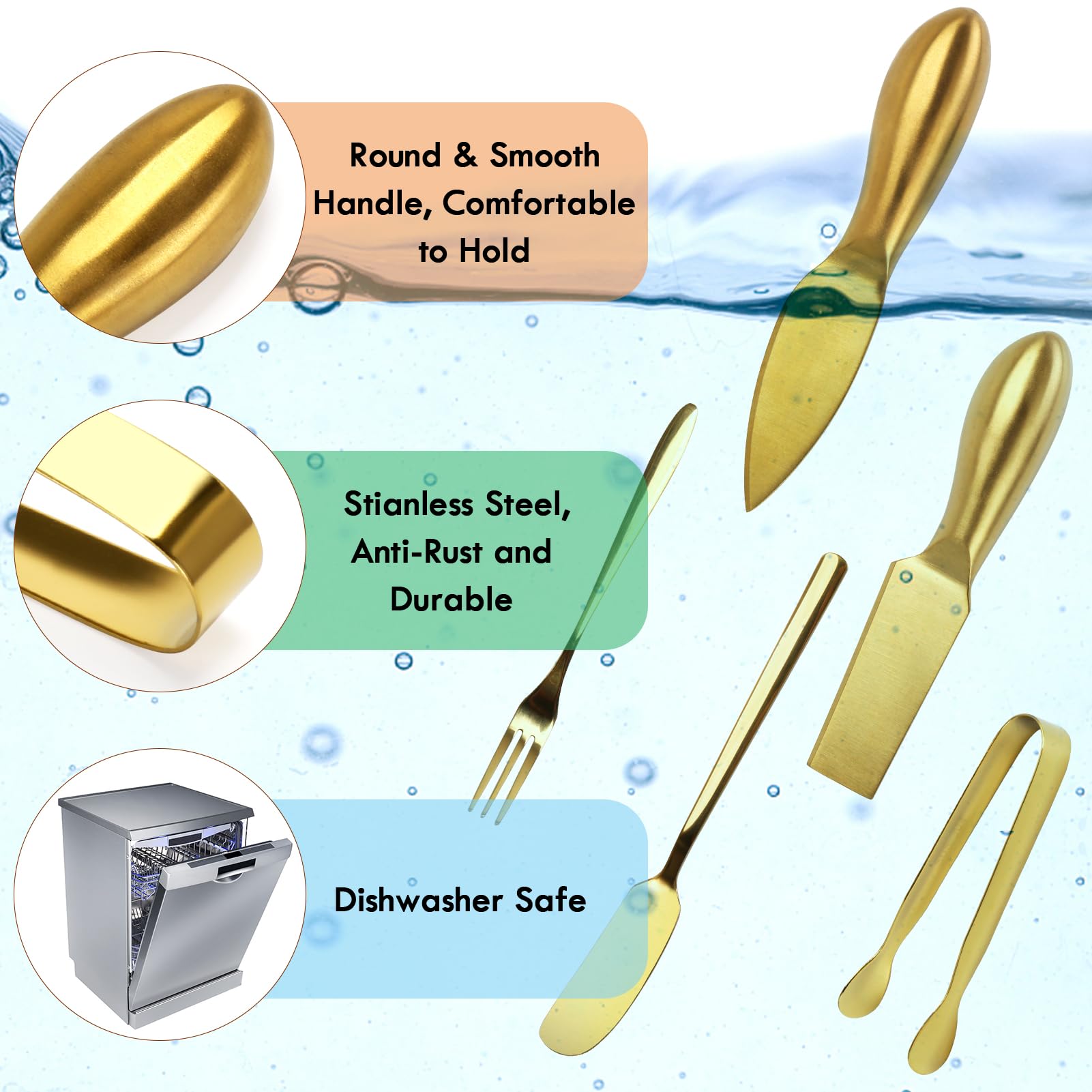 YECERCAN 18 pieces Charcuterie Board Accessories, Gold Stainless Steel Cheese Knives, Butter Knife Spreader, Appetizer Forks, Mini Serving Tongs Spoons for Gathering Wedding Birthday...